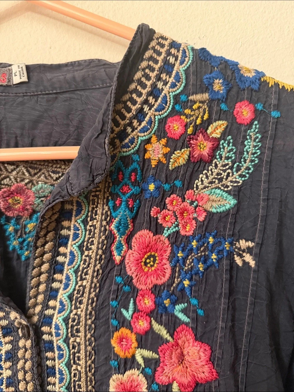 Johnny Was Navy Embroidered Boho Tunic with Multicolor Floral Detail - Picture 5 of 10